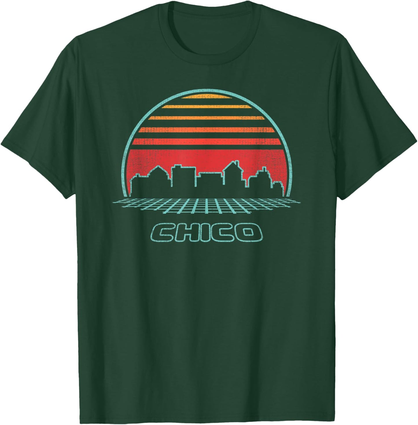 Chico City Skyline Retro Vintage 80s Style T-Shirt - T-Shirt | Forest