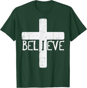 I Believe Cross God Jesus Faith Christian Men Women Kids T-Shirt - T-Shirt | Forest