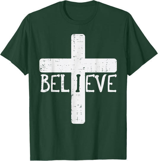 I Believe Cross God Jesus Faith Christian Men Women Kids T-Shirt - T-Shirt | Forest
