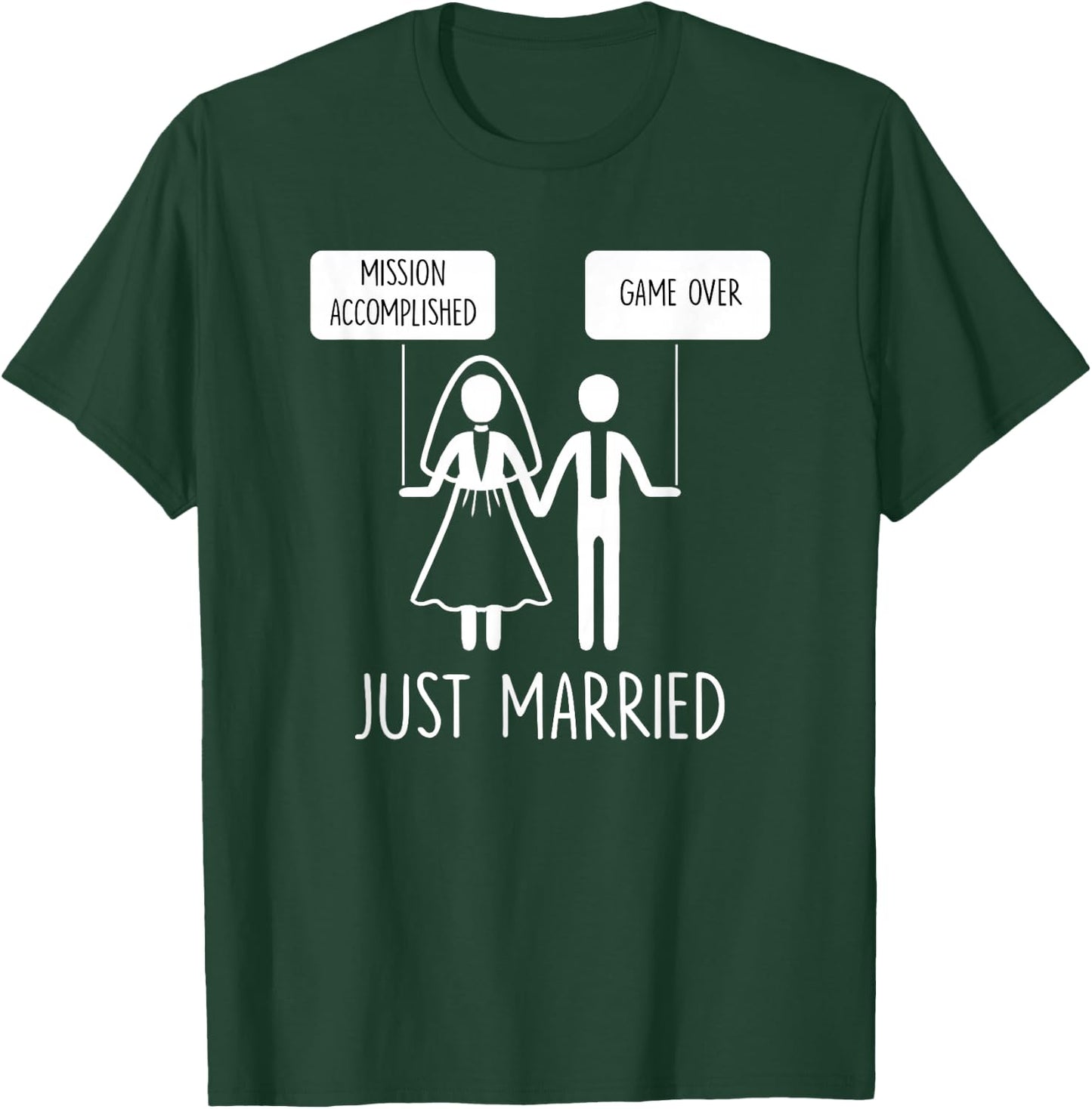 Just Married Game Over Bride Groom Line Art Minimal Men Gift T-Shirt - T-Shirt | Forest