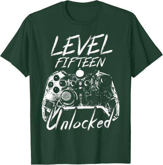 Level 15 Unlocked 15 Year Old 15th Birthday T-Shirt - T-Shirt | Forest