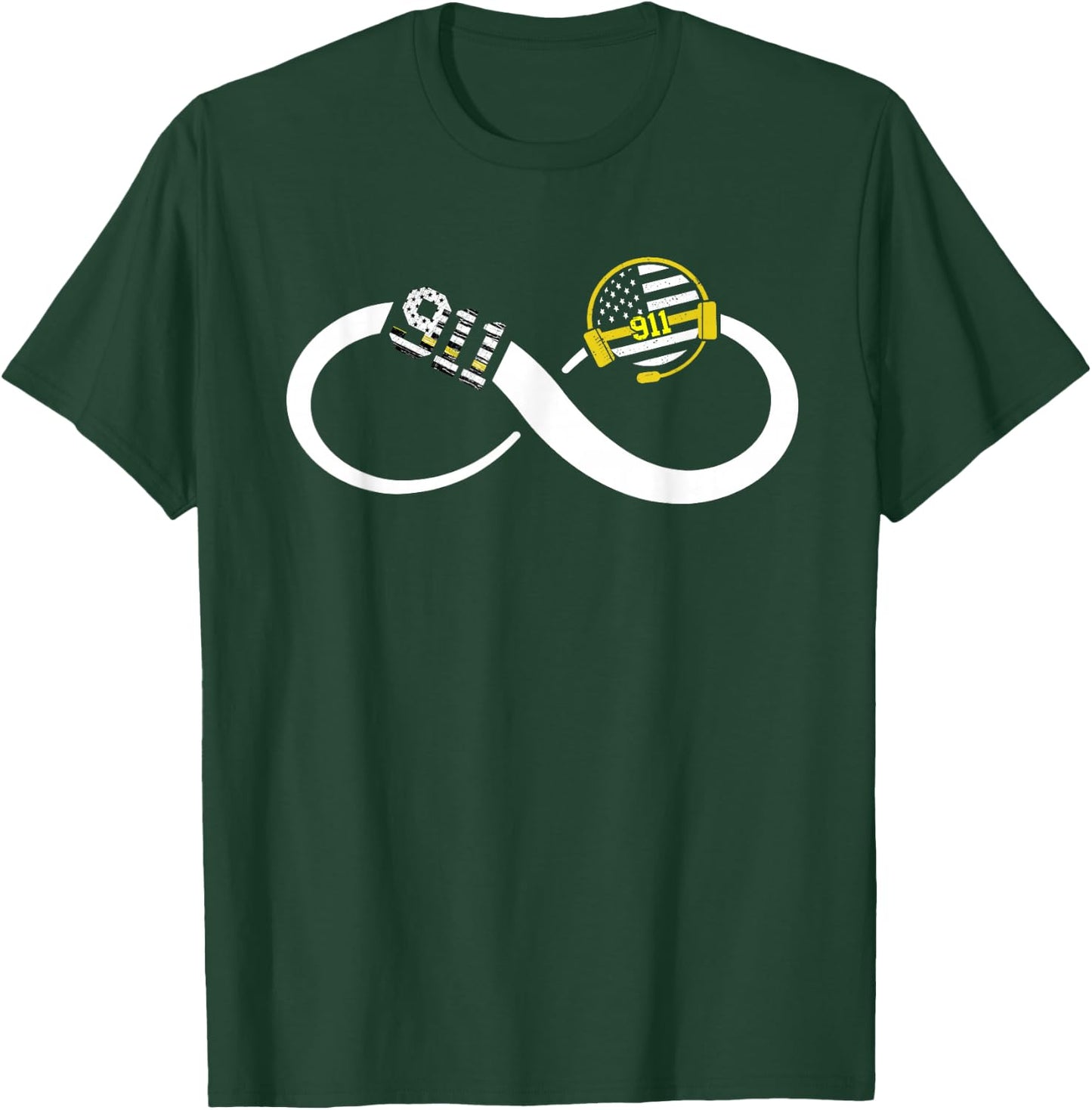 Dispatcher Infinity Thin Yellow Line USA Flag Dispatch 911 T-Shirt - T-Shirt | Forest