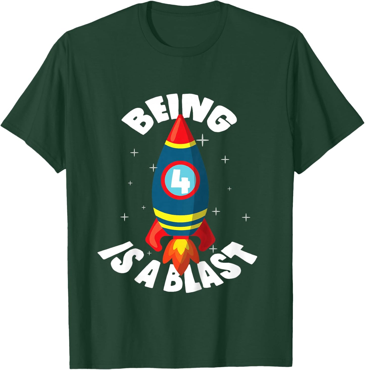 Kids Being 4 Years Old is a Blast! Cute Space Rocket Ship T-Shirt - T-Shirt | Forest