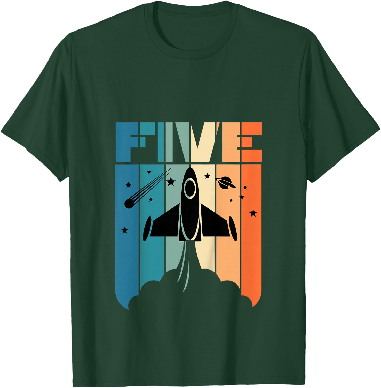 Kids 5 Year Old 5th Space Rocket Astronaut Birthday Boys Girls T-Shirt - T-Shirt | Forest