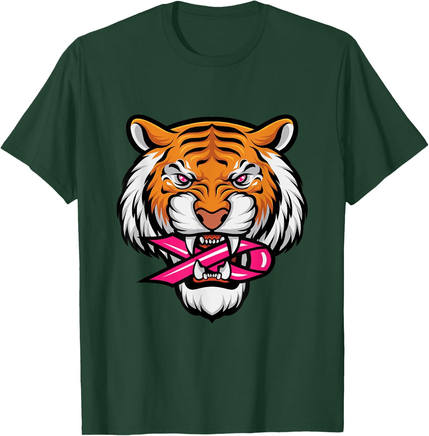 Tiger Pink Ribbon Breast Cancer Awareness Animal Warrior T-Shirt - T-Shirt | Forest