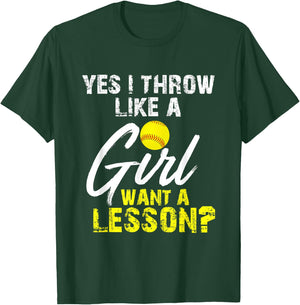 Softball Lovers Gifts Yes I Throw Like A Girl Want A Lesson Black Sleeveless T-Shirt - T-Shirt | Forest