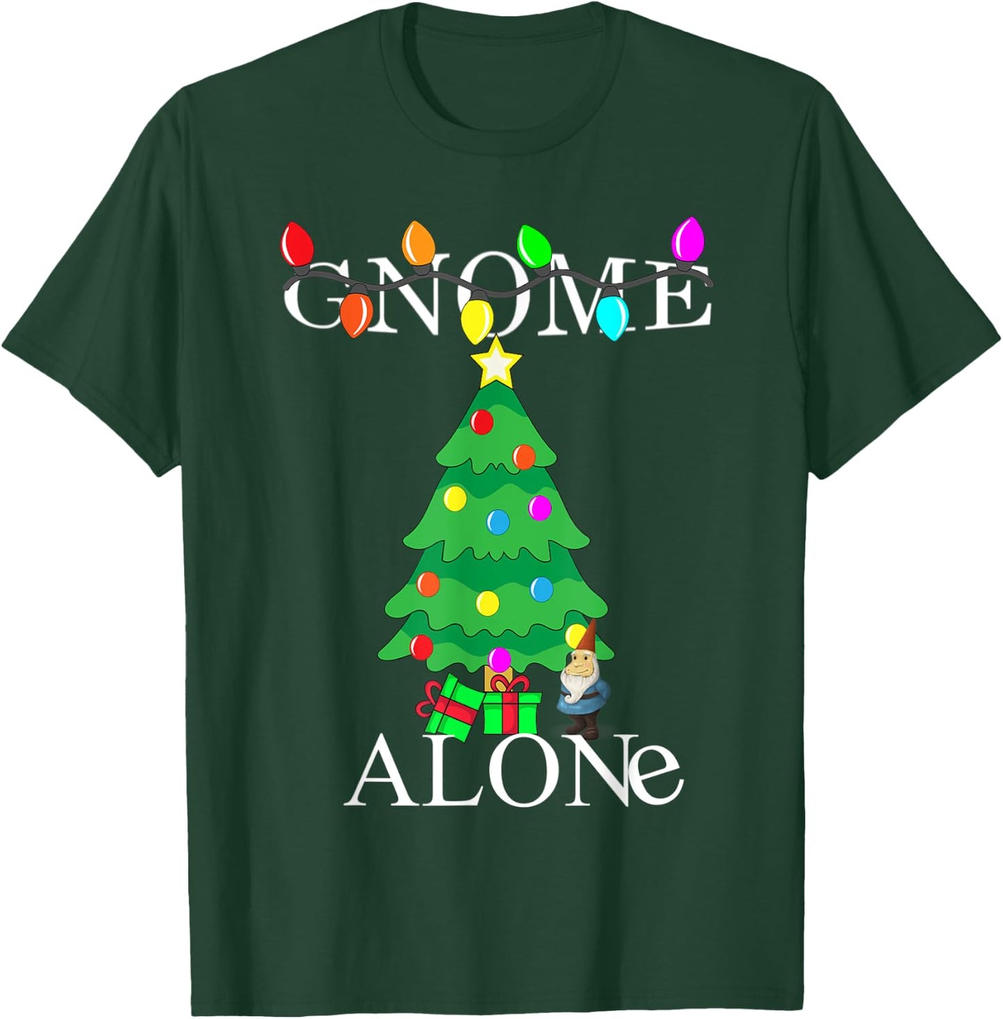 Gnome Alone Funny Christmas Parody Garden Gnome Gift T-Shirt - T-Shirt | Forest