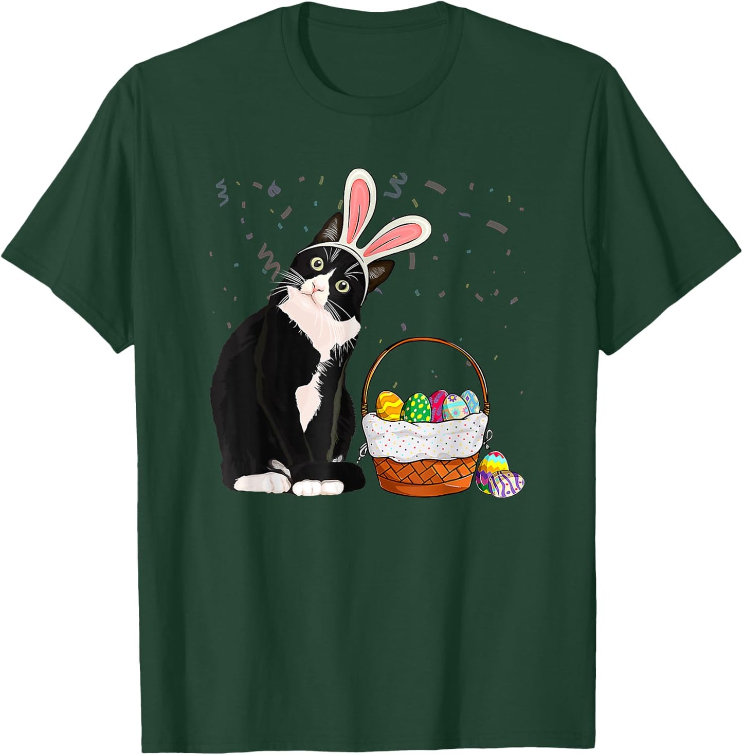 Easter Day Cat Bunny Ears Eggs Shirt Men Women Easter Rabbit T-Shirt - T-Shirt | Forest