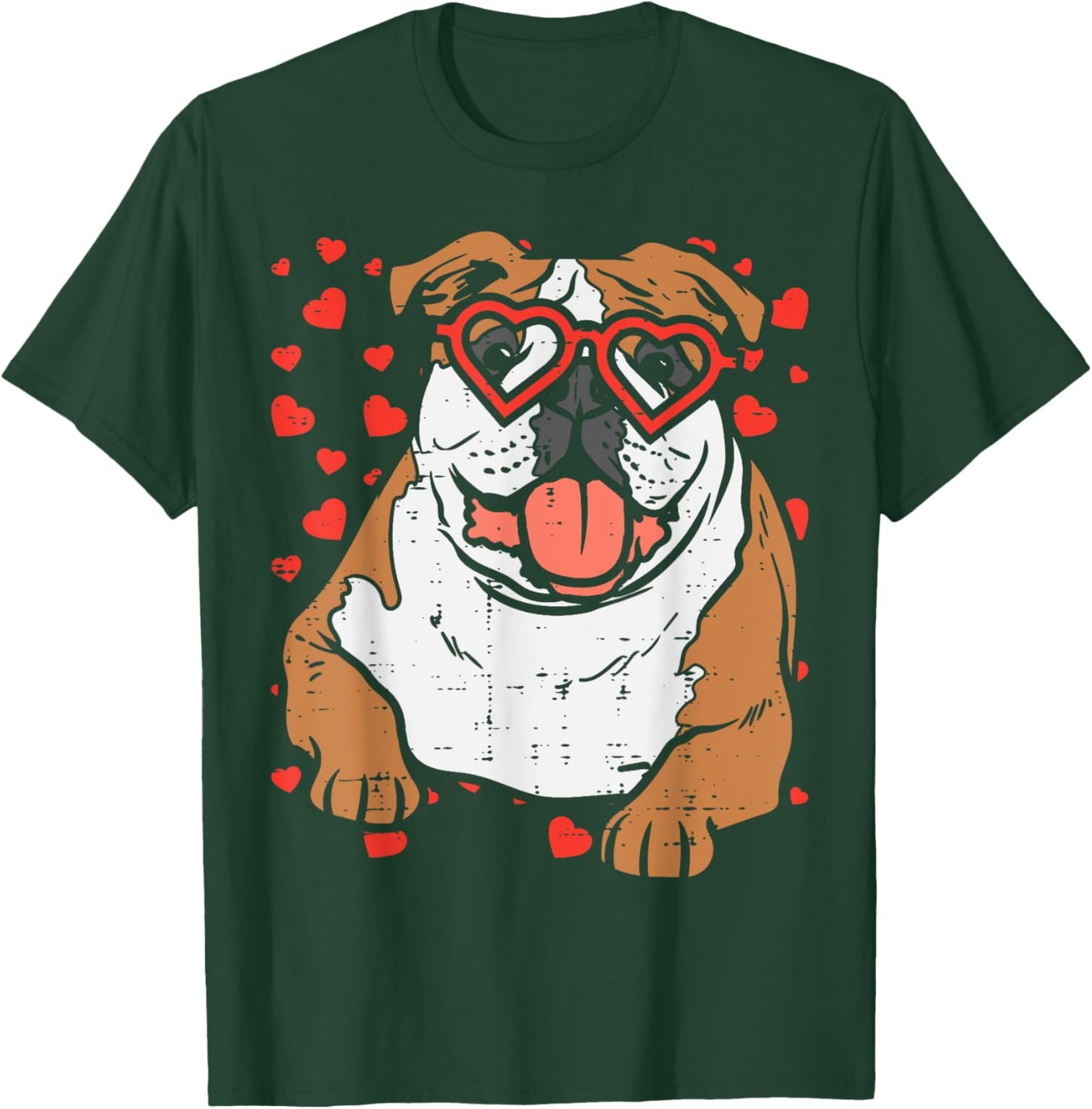 Heart Glasses English Bulldog Cute Valentines Day Dog Gift Men Women Kids T-Shirt - T-Shirt | Forest