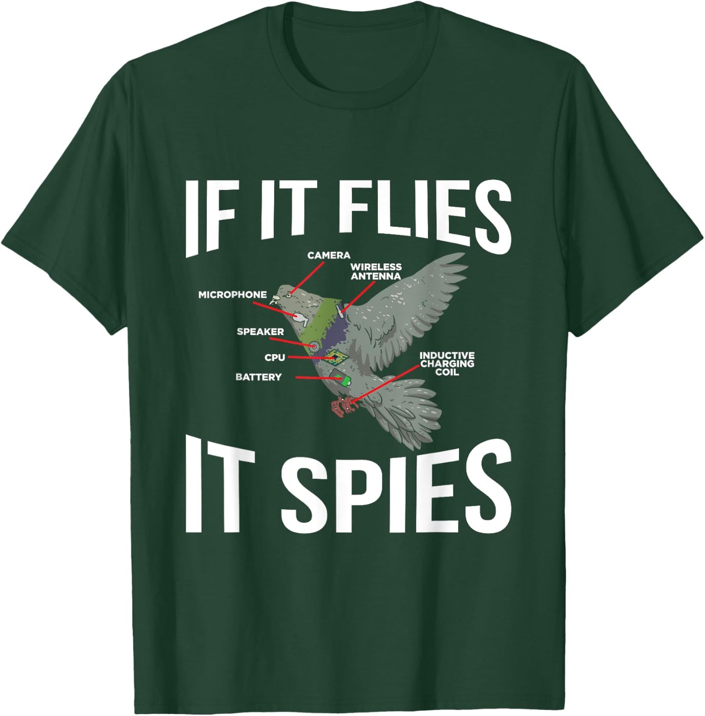 If It Flies It Spies Cool Pigeon Funny Pigeon Design Doves T-Shirt - T-Shirt | Forest