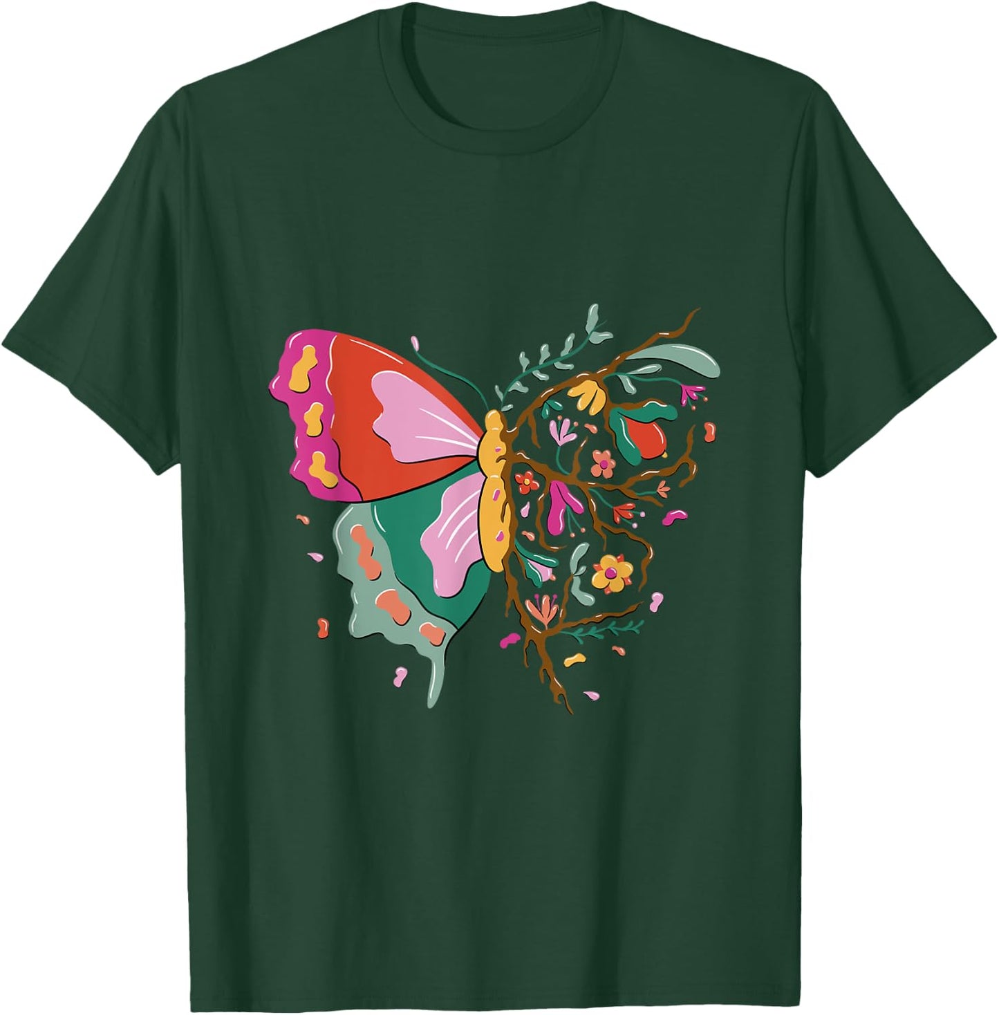 Butterfly in nature design with flowers T-Shirt - T-Shirt | Forest