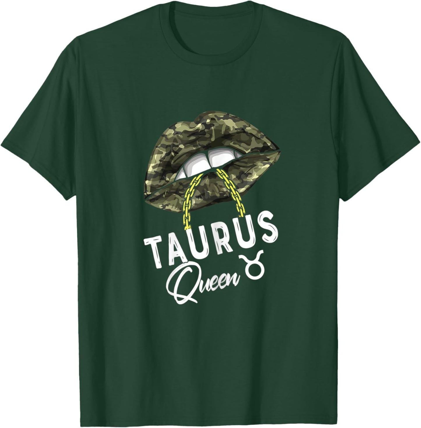 Army Taurus Queen Lips Camouflage Military Green T-Shirt - T-Shirt | Forest