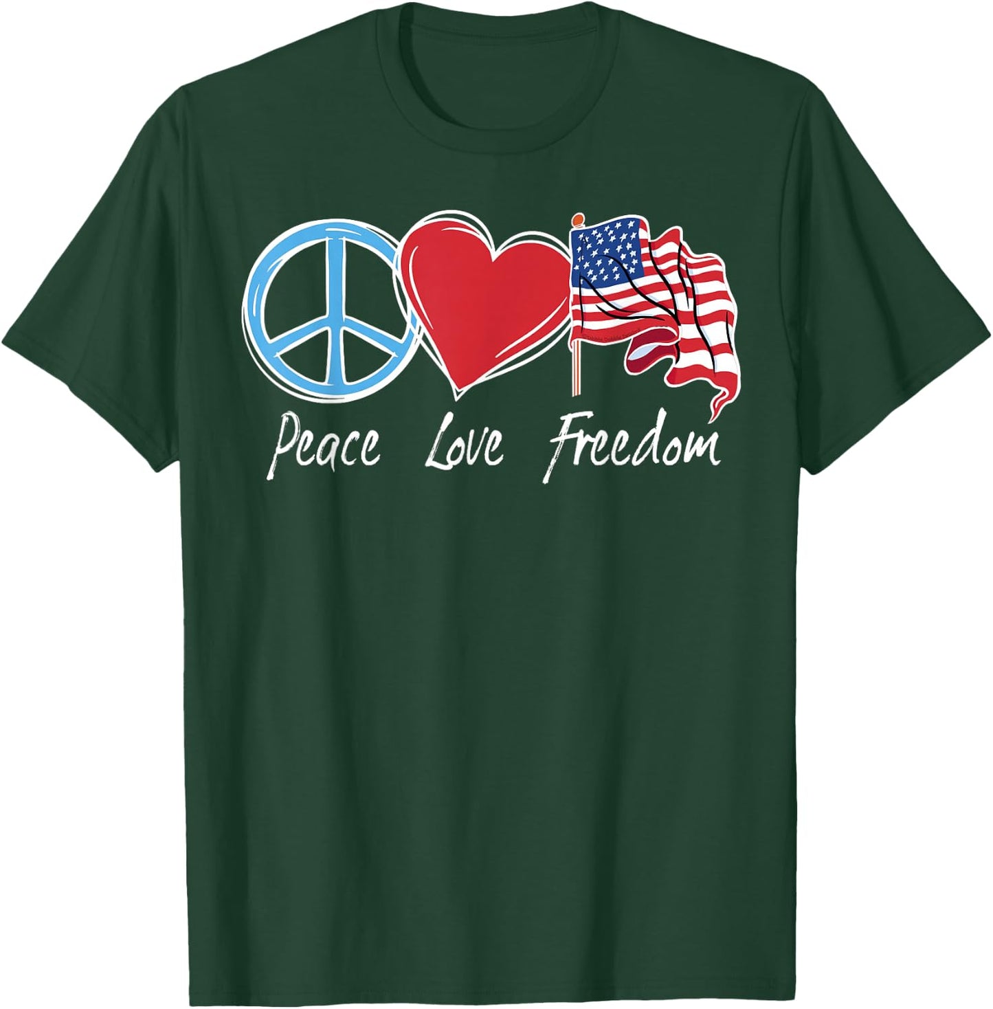 Patriotic Retro Peace Love Freedom USA Flag 4th of July T-Shirt - T-Shirt | Forest