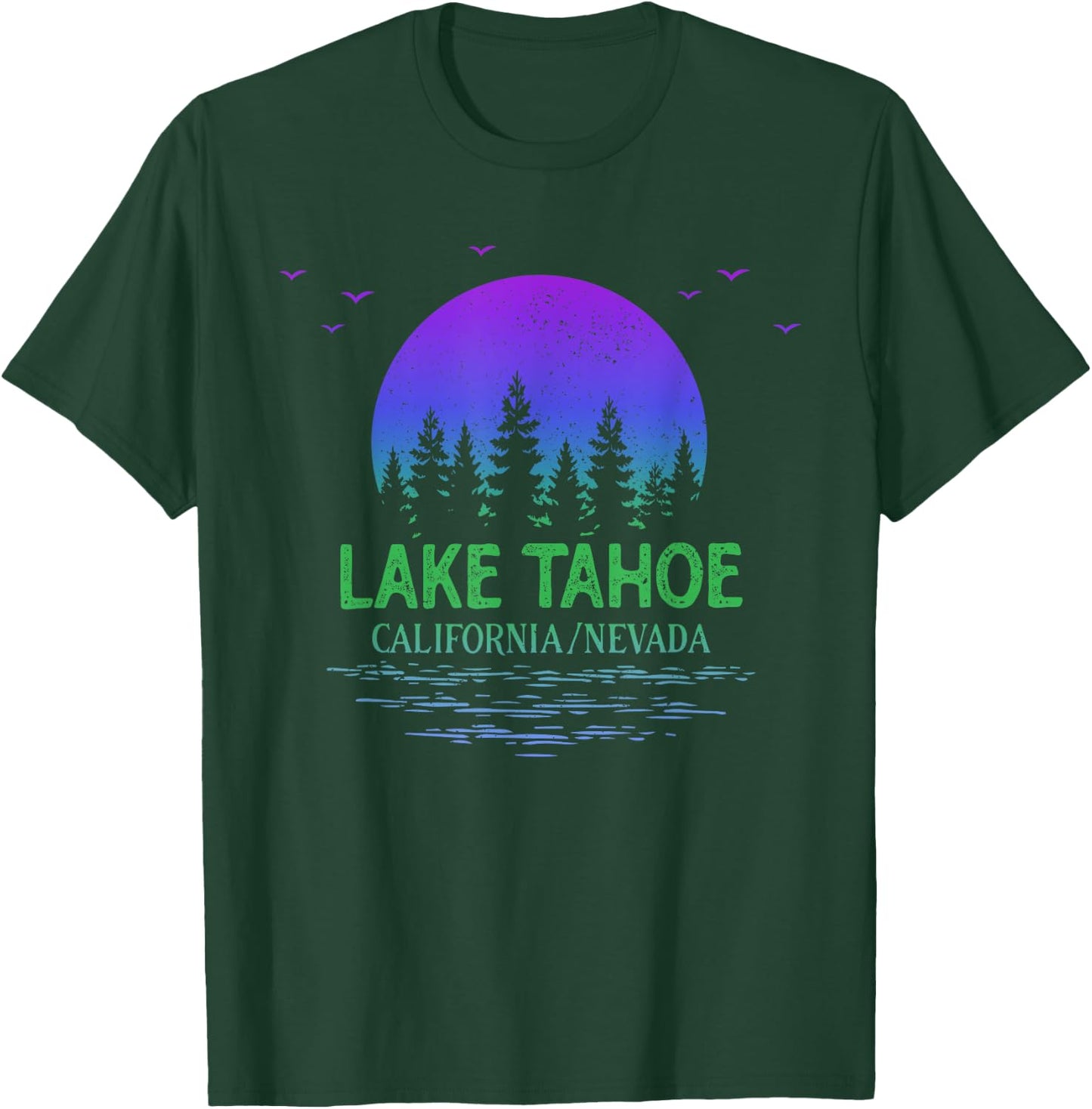 Lake Tahoe California Moon Trees Lake Gradient Souvenir T-Shirt - T-Shirt | Forest