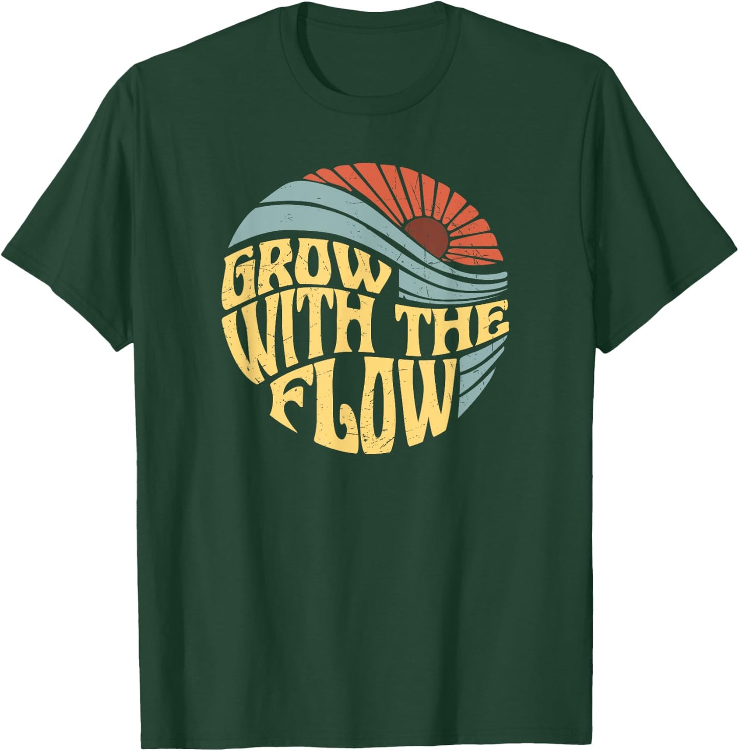Grow with the flow Retro Flower Retro letter Wavy letter T-Shirt - T-Shirt | Forest