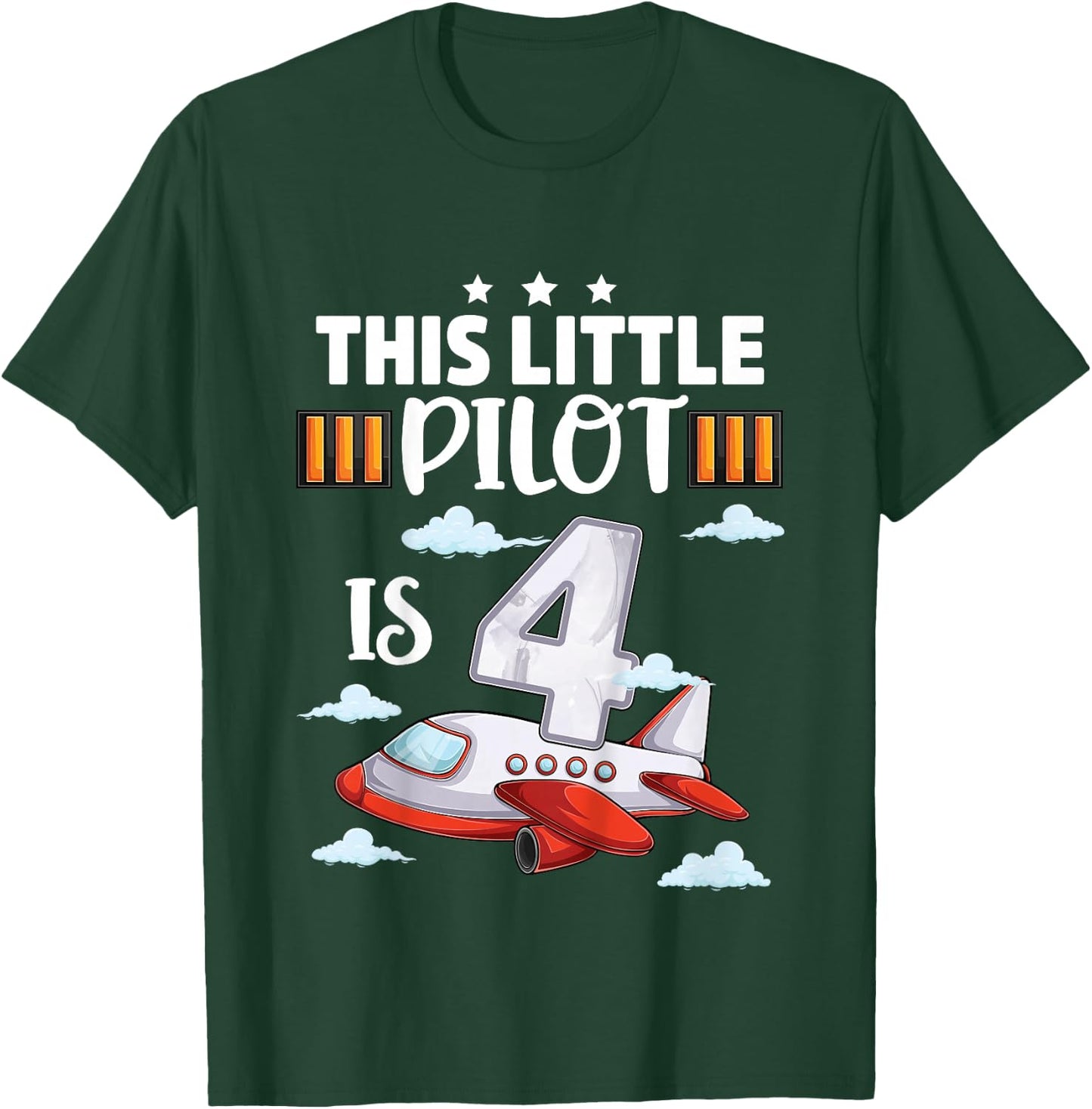4 Year Old Boy Girl Airplane Pilot 4th Birthday Aircraft T-Shirt - T-Shirt | Forest