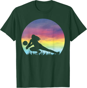 Women's Volleyball Silhouette Colorful Retro Sunset Girls T-Shirt - T-Shirt | Forest