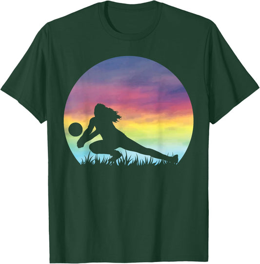 Women's Volleyball Silhouette Colorful Retro Sunset Girls T-Shirt - T-Shirt | Forest