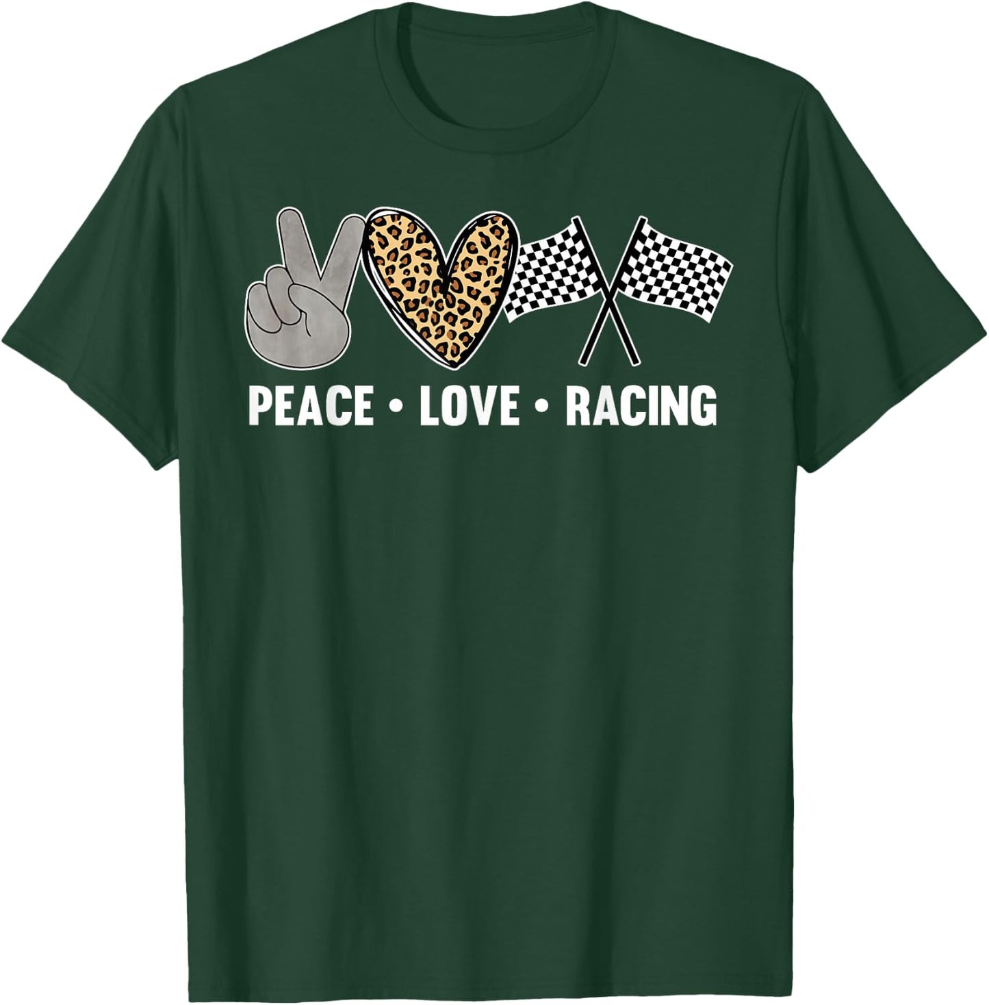 Women's Racing Design Kids Girls Peace Love Racing Race Flag T-Shirt - T-Shirt | Forest
