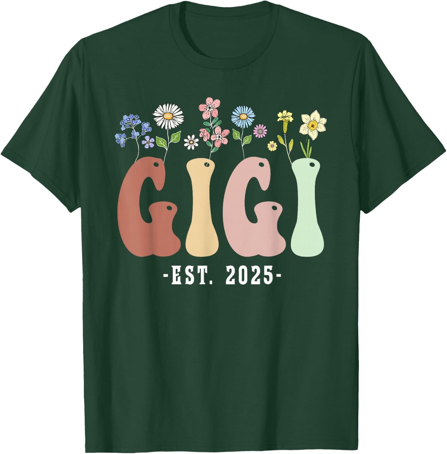Gigi 2025 Gigi to Be New Gigi Gifts Wildflower Floral Design T-Shirt - T-Shirt | Forest