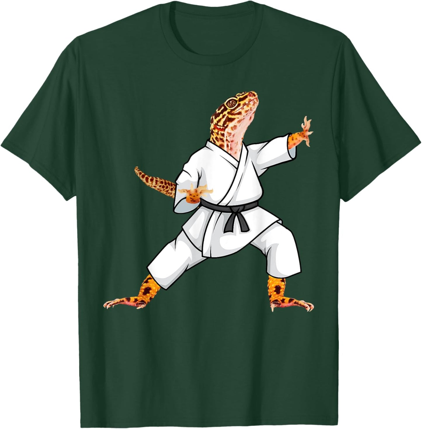Funny Common leopard gecko doing Karate Samurai Ninja lizard T-Shirt - T-Shirt | Forest