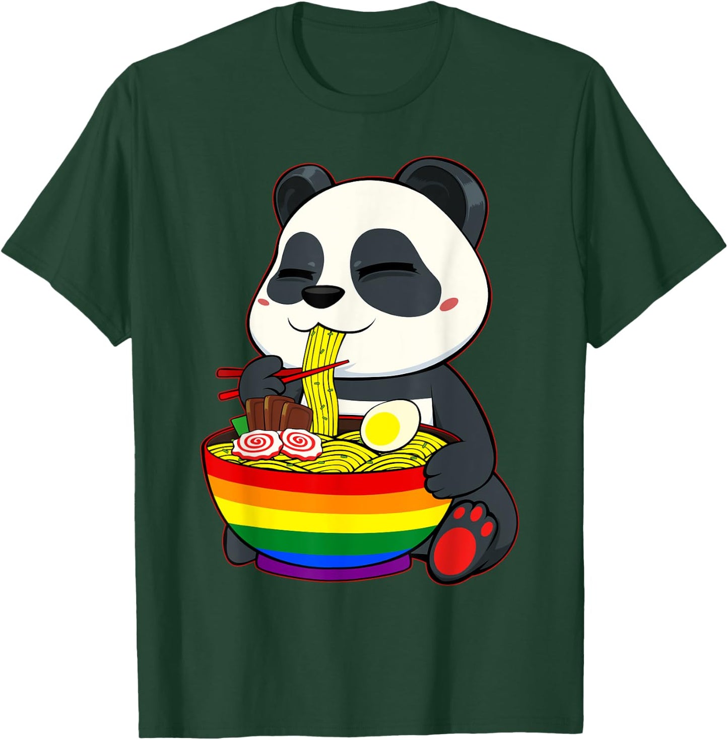 Panda Eating Ramen LGBT-Q Cute Rainbow Flag Gay Pride Ally T-Shirt - T-Shirt | Forest