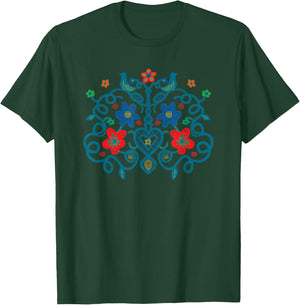 Swedish Folk Art Style Painting Birds Vines Flowers Hearts T-Shirt - T-Shirt | Forest