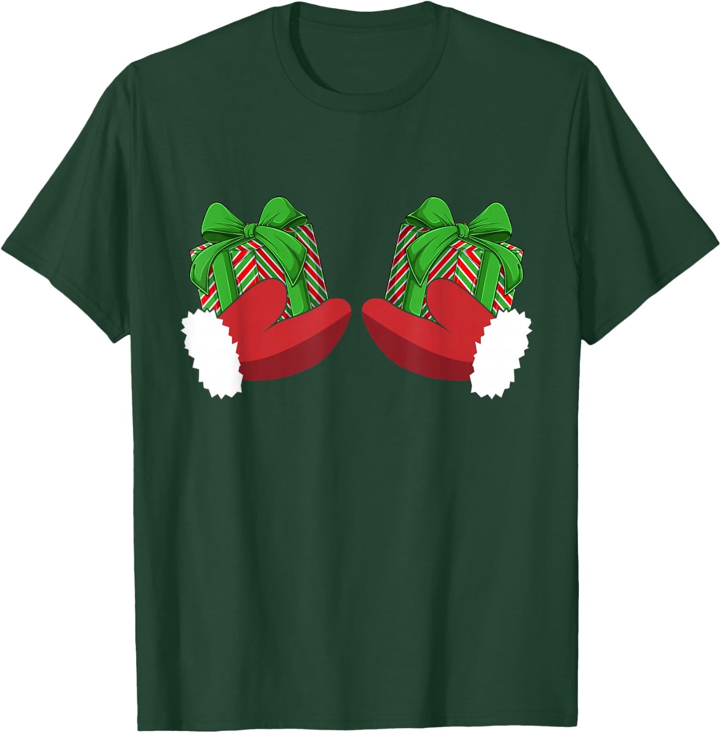 Christmas Boobs Santa Hands Holding Gifts Hand Bra Adult T-Shirt - T-Shirt | Forest