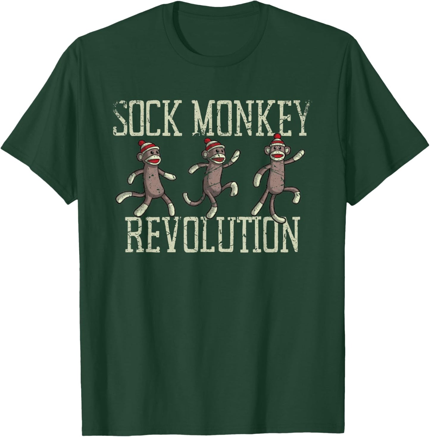 Sock Monkey Revolution Vintage Distressed T-Shirt - T-Shirt | Forest