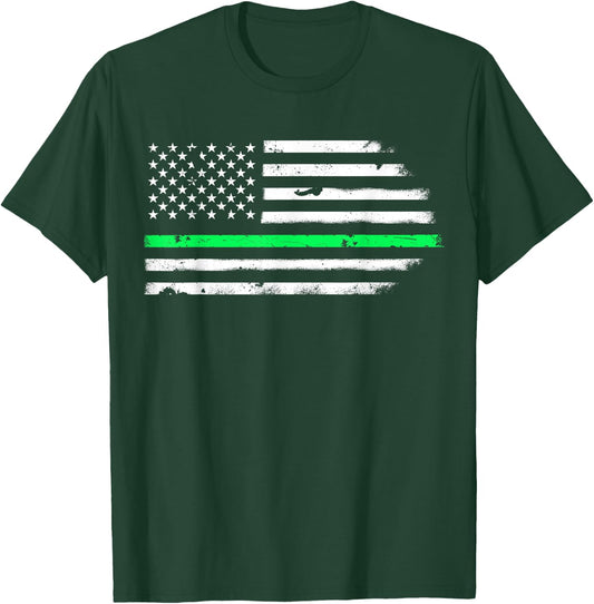Vintage Thin Green Line Support USA American Flag Men Women T-Shirt - T-Shirt | Forest