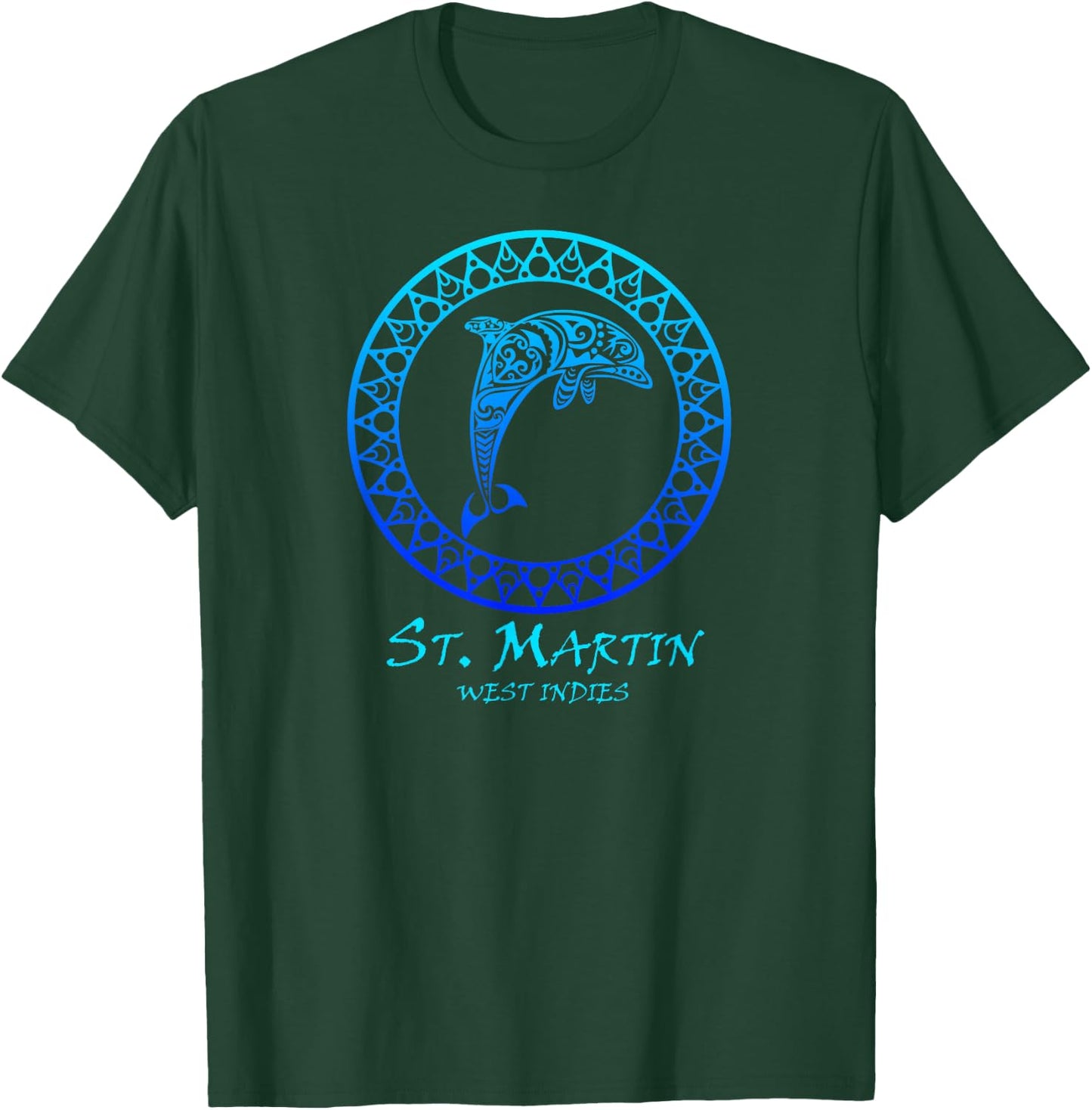 St. Martin, West Indies Vintage Tribal Dolphin Vacation T-Shirt - T-Shirt | Forest