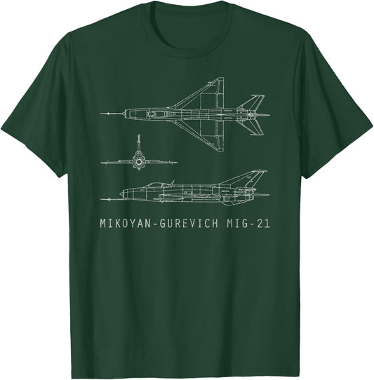 MiG 21 Russian Fighter Plane Vintage Diagram Art T-Shirt - T-Shirt | Forest