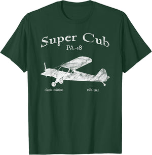 PA-18 Cub Airplane Classic Vintage Aviation Private PIlot T-Shirt - T-Shirt | Forest