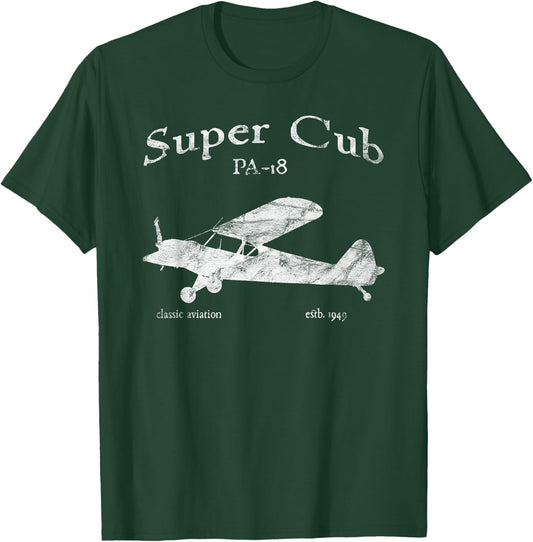 PA-18 Cub Airplane Classic Vintage Aviation Private PIlot T-Shirt - T-Shirt | Forest