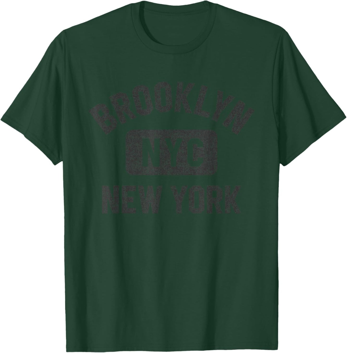 Brooklyn New York Gym Style Distressed Black Print T-Shirt - T-Shirt | Forest