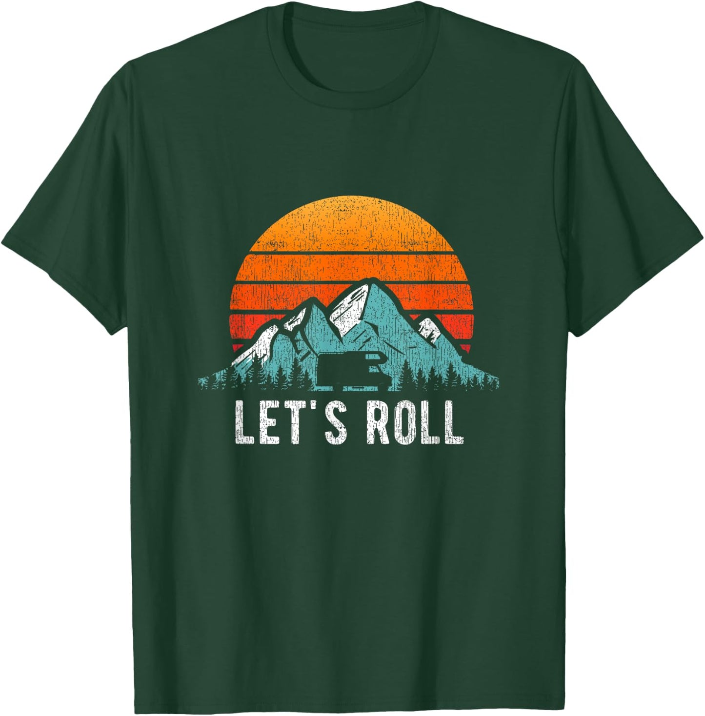 Let's Roll Camper Retro RV Camping Vacation Motorhome T-Shirt - T-Shirt | Forest