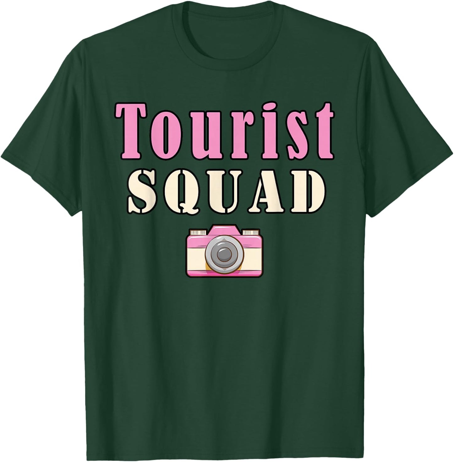Tourist Squad Camera Girl Souvenir Vacation Travel Retro T-Shirt - T-Shirt | Forest