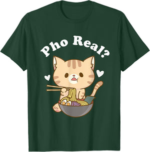 Pho Real Cat Vietnamese Noodle Soup Pho Soup Asian Pho Bowl Women Girls Kids T-Shirt - T-Shirt | Forest