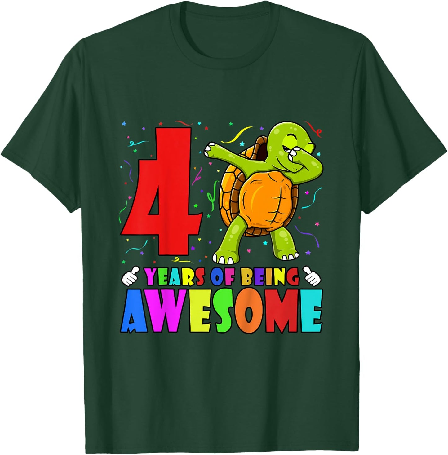 Kids 4th Birthday Party Dabbing Turtle - 4 Years Old Girls Boys T-Shirt - T-Shirt | Forest