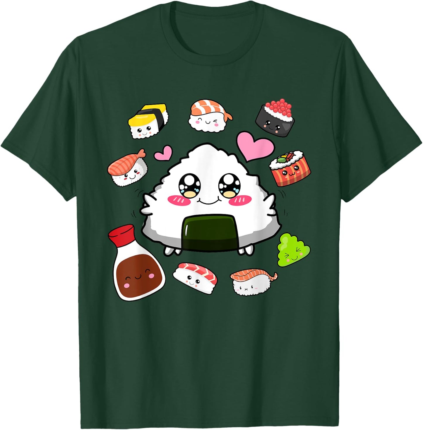 Kawaii Sushi Happy Funny Japanese Anime Cute Onigiri Sushi T-Shirt - T-Shirt | Forest