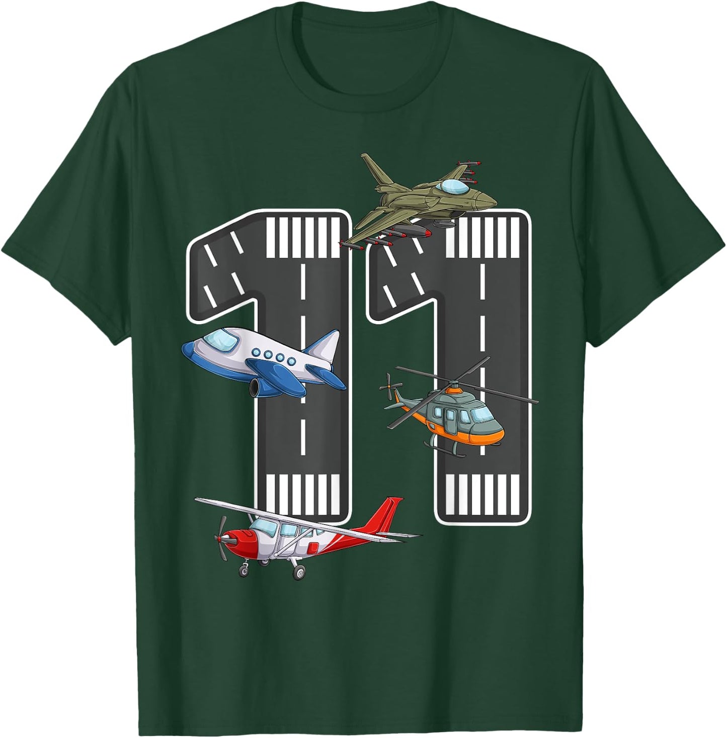 Little Pilot 11th Birthday Party 11 Eleven Year Old Airplane T-Shirt - T-Shirt | Forest