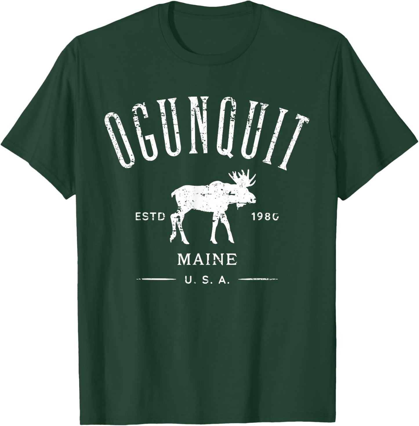 Ogunquit Maine USA with Moose Distressed Design Souvenir T-Shirt - T-Shirt | Forest