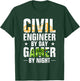 Funny Civil Engineer By Day Gamer By Night Engineering T-Shirt - T-Shirt | Forest