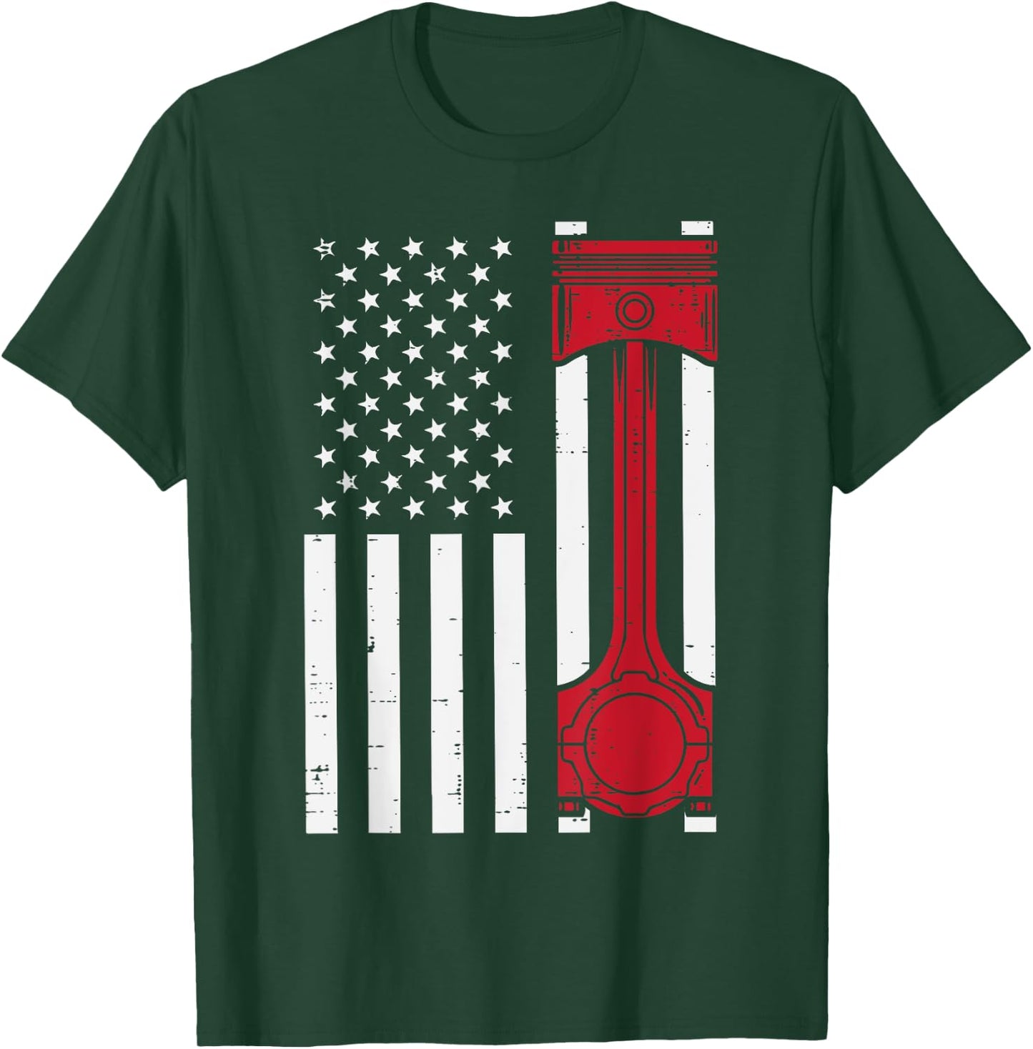 Piston US Flag Car Auto Technician Garage Mechanic Men Dad T-Shirt - T-Shirt | Forest