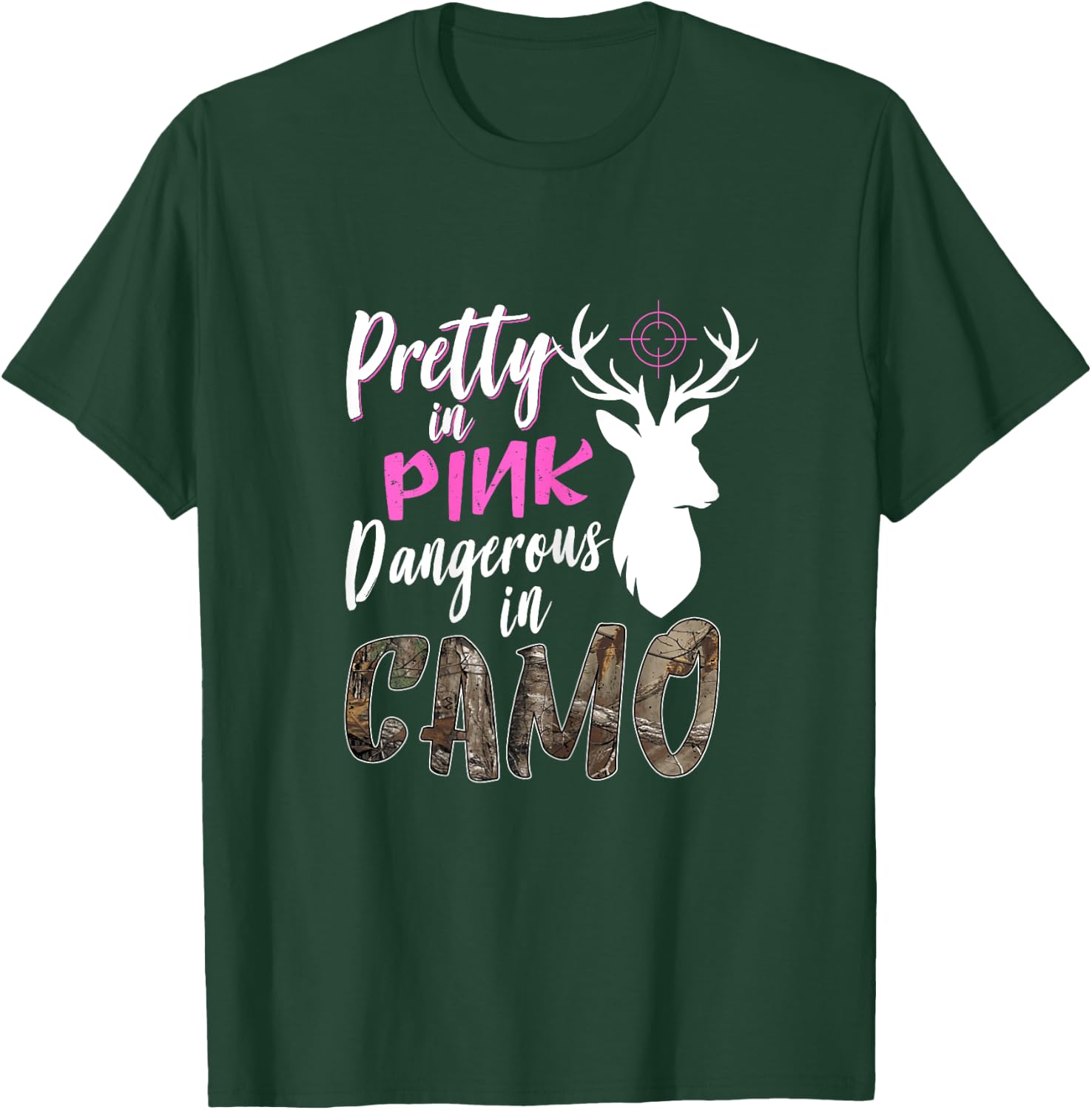 Funny Pink Camo Hunting Graphic Women Deer Buck Hunters T-Shirt - T-Shirt | Forest