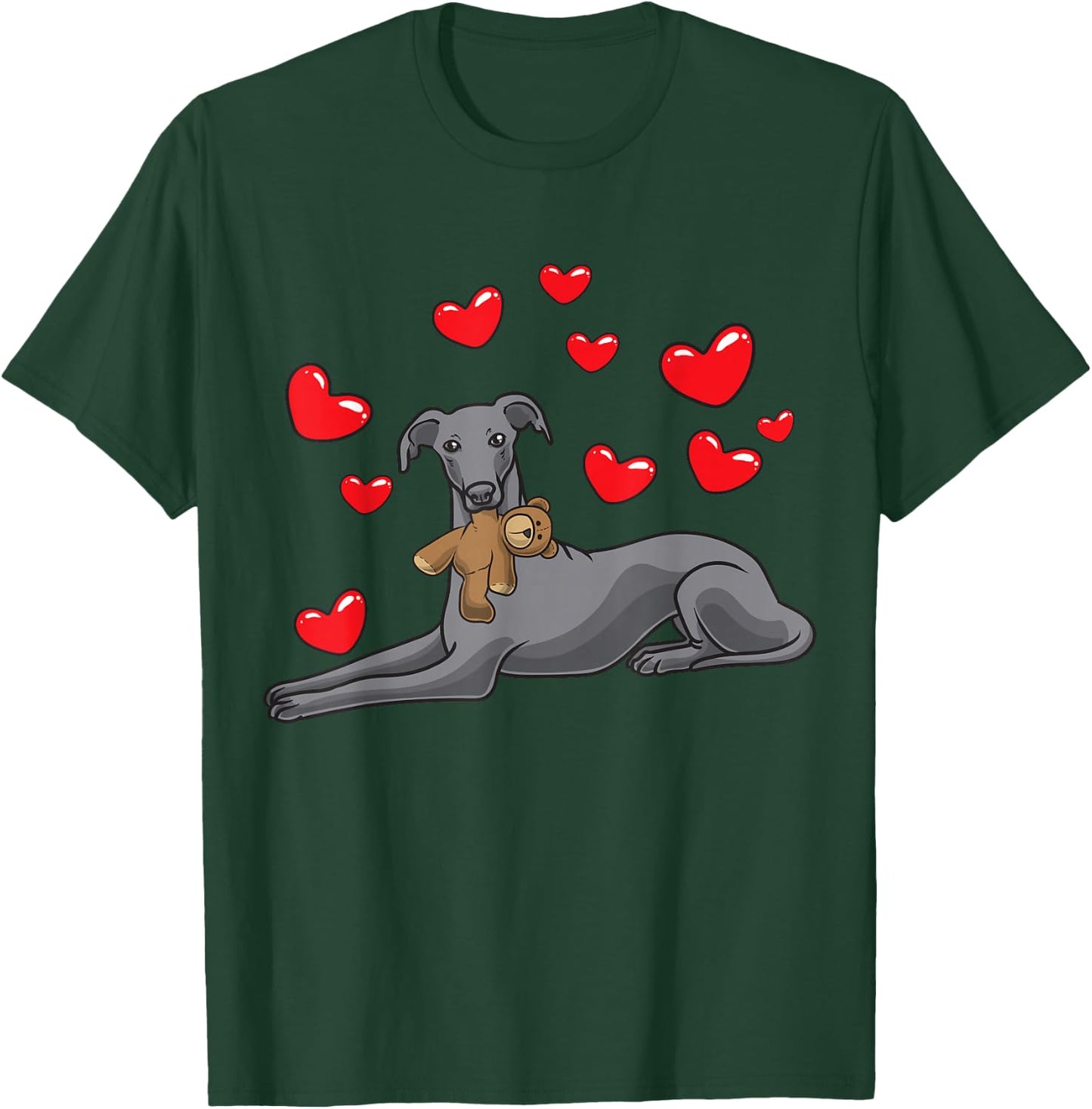 Italian Greyhound Dog With Stuffed Animal And Hearts T-Shirt - T-Shirt | Forest