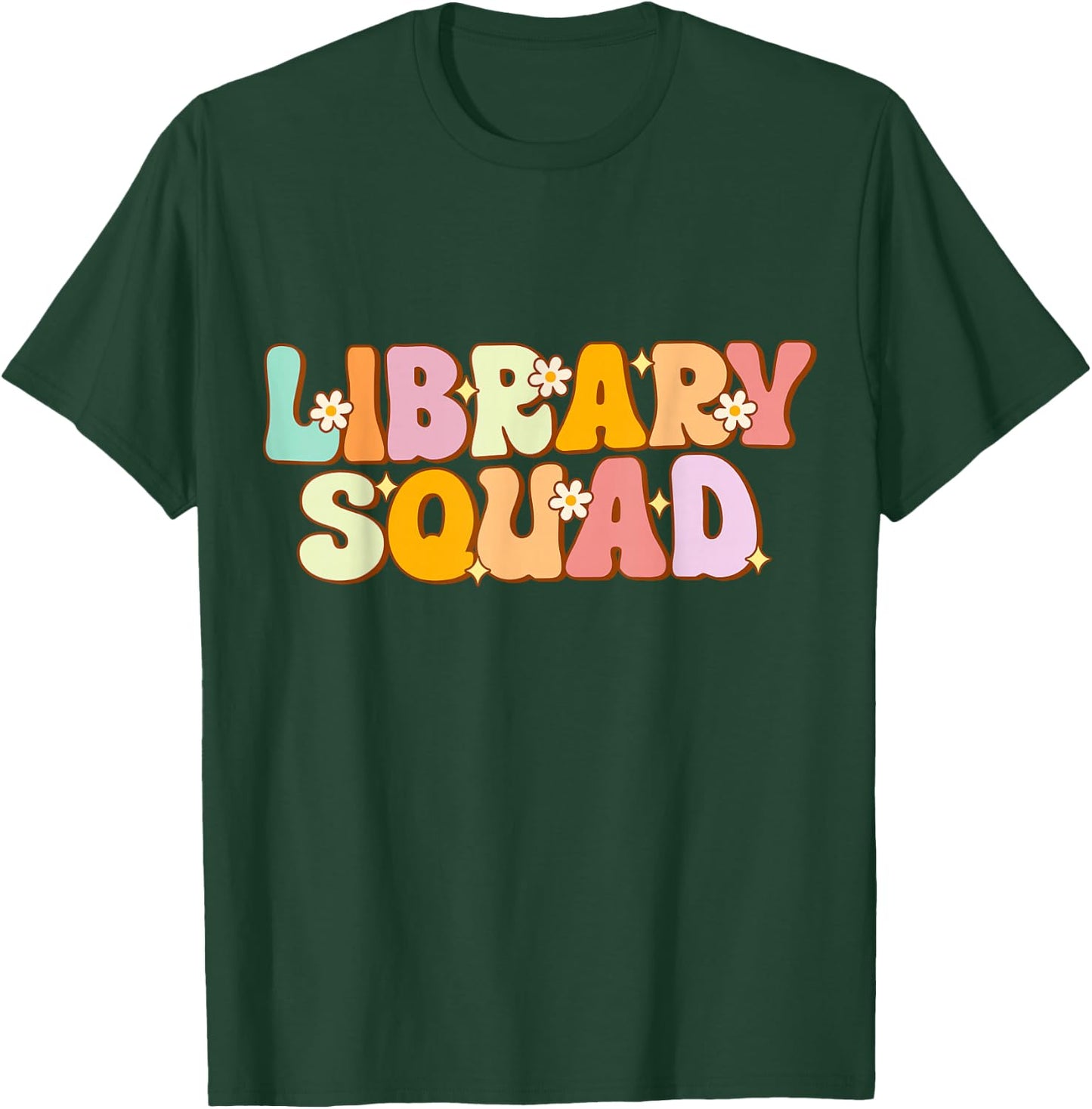 Library Squad Groovy Librarian Bookworm Book Lover T-Shirt - T-Shirt | Forest
