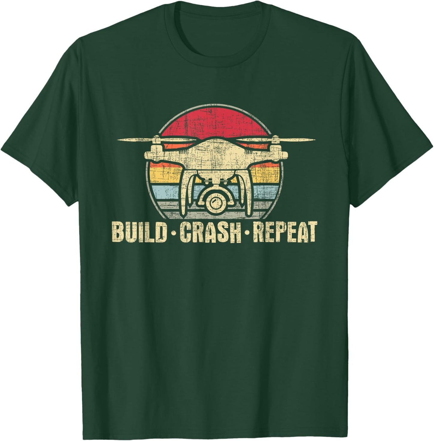 Funny Drone Shirts - Build Crash Repeat - Drone Pilot Quadcopter FAA Certified -Adults Black T-Shirt - T-Shirt | Forest
