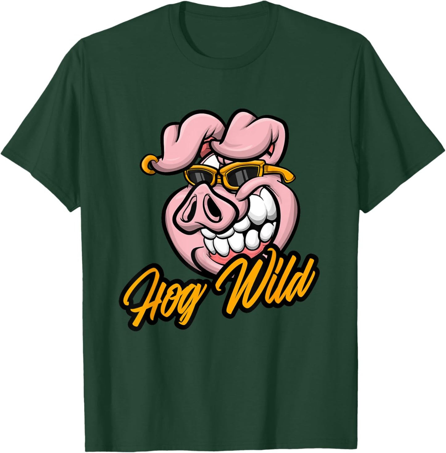Hog Wild | Funny Cool Cartoon Pig | Farmer Biker Swine Gift T-Shirt - T-Shirt | Forest