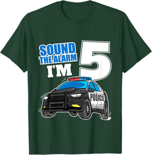 Kids Police Car 5th Birthday Boy 5 Cop Policeman Officer Five T-Shirt - T-Shirt | Forest